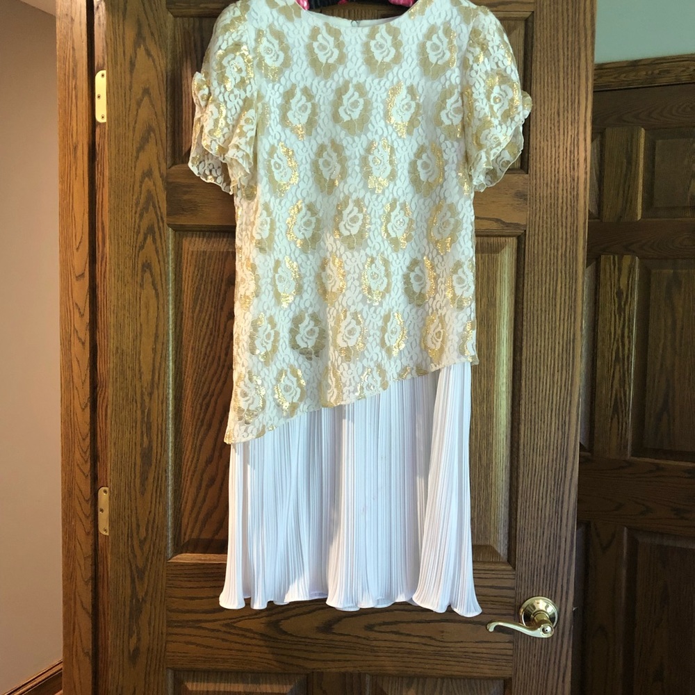 David Rose Vintage White and Gold Cocktail Dress -Size 10